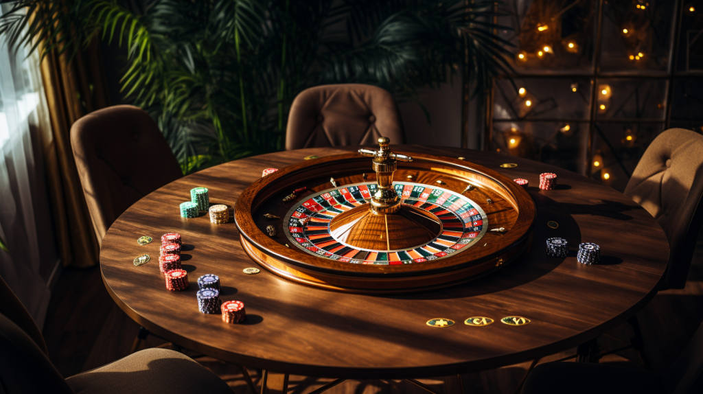 Handcrafted wooden casino roulette